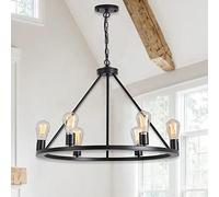 Lampadario Vintage Industriale a Forma di Ruota di carro Nera con 6 luci, Moderno lampadario Rotondo in Metallo per Sala da Pranzo, Soggiorno, Cucina, Isola, Ingresso, Foyer