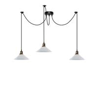 Lampadario vintage retrò a 3 bracci, 195 cm, regolabile, con attacco a soffitto, E27, 60 W, paralume conico in metallo, luci a ragno per camera da letto (Bianco)