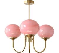 Lampadario vintage rosa chiaro per camera da letto delle ragazze - Lampada a sospensione moderna in oro di metà secolo con paralume in vetro opalino - Lampada da soffitto in stile country francese per