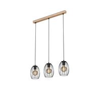 Lampadario Vintage Waktu Legno Marrone Metallo Nero 3 Luci E27