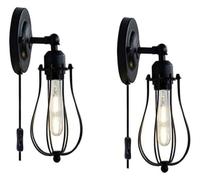 Lampade a parete 2 in 1 Lampade a parete plug-in o cablate, applique a gabbia a filo industriale con spina e interruttore on/off, spina vintage nera di luci a parete per corridoio del soggiorno camera