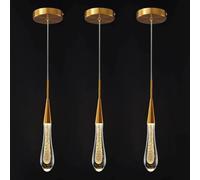 Lampade a sospensione a LED dimmerabili dorate, moderne mini lampade a goccia in cristallo per cucina, camera da letto, corridoio e ingresso, confezione da 2, confezione da 3, elegante soluzione di