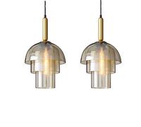 Lampade a sospensione in vetro grigio Lampade a sospensione creative moderne Cupola Lampadario multistrato Corda Plafoniere regolabili E27 Base Apparecchio di illuminazione a sospensione Soggiorno