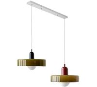 Lampade A Sospensione in Vetro Verde A 2 Luci Lampada A Sospensione Vintage da Fattoria con Lampadina Calda da 3000k Cavo Bianco Lampadario Moderno di metà Secolo per L'isola D, Black Red