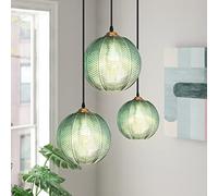 Lampade A Sospensione in Vetro Vintage, Soffitto con Illuminazione A Sospensione con Paralume in Vetro, Lampada A Sospensione Moderna con Base E27 per Lampadario da Pranzo con ISO, Black, 3 Head