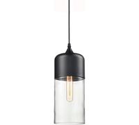 Lampade a Sospensione Lampada a Sospensione Moderna e Semplice da soffitto - Paralume a Cupola in Vetro Trasparente Lampadario Art Déco a Sospensione in Metallo Nero,per Soggiorno