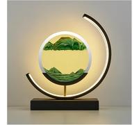 Lampade da Comodino Moving Sand Art Picture Desk Luce Notturna Brillante per Camera da Letto Lampade da Tavolo A Clessidra in Vetro Decorativo in Stile Cinese, Green, Touch