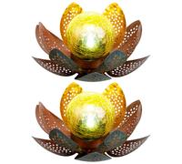 Lampade da giardino per esterni luce solare Luce solare decorativa a LED con design a fiore di loto, globo di vetro color oro, LED, 25 cm, terrazza, set di 2