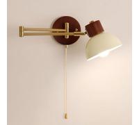 Lampade da parete Applique Lampada da parete con braccio snodabile Applique da lettura da comodino con cordino di trazione Lampada da parete in legno Applique cablate Illuminazione da parete E27 per