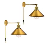Lampade da parete con spina moderna retrò con interruttore dimmer cavo spina da 4,5 m, Edison metallo oscillazione regolabile E27, applique da parete vintage (Ottone confezione da 2)