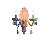 Lampade da parete corrispondenti a colori con pendente di cristallo, E14 doppia testa di illuminazione a parete a parete del fumetto applique da parete da interno per bambini, ragazza, sala principess