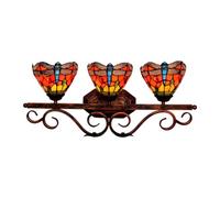 Lampade Da Parete Tiffany A 3 Teste Da 6 Pollici, Applique Da Parete In Vetro Colorato Stile Vintage Libellula Rossa Lampade Da Comodino Decorative Per La Camera Da Letto Soggiorno Corridoio Scale