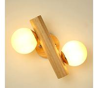 Lampade da parete vintage in legno, applique a doppia testa con paralumi in vetro retrò Applique da parete G9 Apparecchio di illuminazione per soggiorno, camera da letto, decorazione interna sul comod