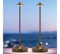 Lampade da Tavolo Senza Fili Ricaricabili, bravzurg 6000mAh Lampade da Comodino LED USB, Alluminio, Impermeabile, Dimmerabile, Wireless Luci Batteria per Scrivania Ristorante Esterno (2 Marrone)