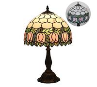 Lampade da tavolo stile Tiffany vintage - L12 H19 pollici rosa/tulipani/girasoli paralume in vetro colorato per soggiorno, comodino, camera da letto, salotto, hotel, lampada da lettura E27, luce