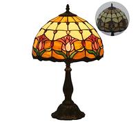 Lampade da tavolo stile Tiffany vintage - L12 H19 pollici rosa/tulipani/girasoli paralume in vetro colorato per soggiorno, comodino, camera da letto, salotto, hotel, lampada da lettura E27, luce