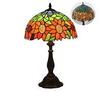 Lampade da tavolo stile Tiffany vintage - W12 H19 pollici Rosa/tulipani/girasoli Paralume in vetro colorato per soggiorno, comodino, camera da letto, salotto, hotel, E27 Lampada da scrivania, luce