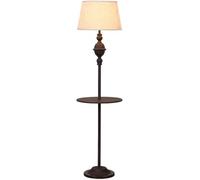 Lampade da Terra Compatibili con la Camera da Letto Lampada da Terra Tradizionale Lampada da Terra a LED in Ferro Country con Paralume in Lino e Tavolino Compatibile con le Camere da Letto,Lampadario