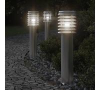 Lampade da Terra Esterni con Presa 3 pz Argento 60 cm Acciaio