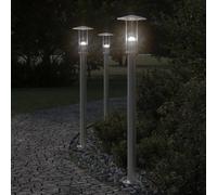 Lampade da Terra per Esterni 3 pz Argento 100cm in Acciaio Inox