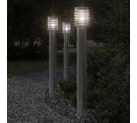 Lampade da Terra per Esterni 3 pz Argento 110cm in Acciaio Inox