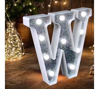 Lampade LED per tendoni - Lettere luminose argentate con glitter, alimentate a batteria, luce notturna per feste di compleanno, matrimoni, decorazione della casa, baby shower - W