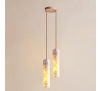 Lampade Mid Century Nordic Modern 2-Light White Alabaster Stone Pendant Light Mini Wood Ceiling Fixture For Kitchen Island Sink Dining Room Bedroom Living Hanging Lamp With E26/E27 Base