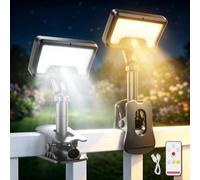Lampade solari a clip per recinzione con sensore di movimento, applique da esterno, 2 pezzi | Ricarica solare e USB-C, 3 colori, con telecomando, IP65, rotazione 360° e inclinazione verticale 45°