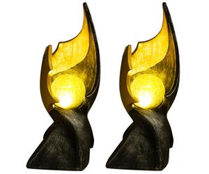 Lampade solari a fiamma solare a LED per la decorazione del giardino esterno lampada solare con effetto fiamma, scultura marrone dorato con incantevole effetto di luce, 1x LED, H 36 cm, set di 2