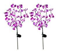 Lampade solari a innesto per esterni Luce da giardino a LED Luce solare da giardino fiore picchetto a terra, acciaio inox viola bianco nero, 1x LED bianco freddo, H 75 cm, set di 2