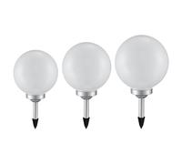 Lampade solari a LED, lampada a innesto, picchetto da terra, batteria ricaricabile, decorazione da giardino, lampade da esterno a forma di sfera, plastica argento, LED bianco caldo, D 25, 20, 15 cm, s