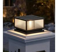 Lampade solari a palo per esterno Lampada da pilastro esterna moderna Lampade a colonna alimentate ad energia solare impermeabili con supporto per molo Base Cancello Piedistallo in pietra Paletto