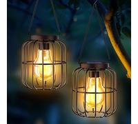 Lampade solari per esterni, 2 pezzi, IP65, impermeabili, in metallo, per esterni, balcone, decorazione, luce bianca calda, lanterna solare per giardino, terrazza, prato, cortile