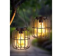 Lampade Solari da Esterno a Sospensione, Set da 2 Lanterne Solari in Metallo Impermeabili, con Lampadina LED Grande, Luci Solaris Decorative per Giardino, Terrazza, Balcone, Prato e Cortile