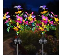 Lampade Solari da Giardino, 2 Pezzi Luci Solari Fiore Farfalla LED, Luce Solare Esterno Decorazione da Giardino Impermeabile Decorazioni di Giardino, Prato, Natale Regali di Compleanno Per le Donne