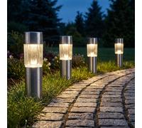 Set di 4 LED in acciaio inox luci solari plug-in luci terra picco illuminazione esterna batteria ricaricabile