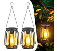 Lampade solari per esterni, 2 pezzi, decorazione da giardino, con lampadina a LED grande, IP65, impermeabili, luce solare, luce bianca calda, per esterni, cortile, balcone, terrazzo, nero, metallo