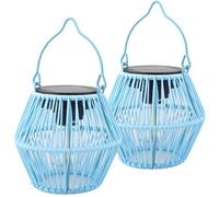Lampade solari per esterni, da appendere, 2 lanterne solari per esterni, con lampadina a LED, IP65, impermeabili, a maglia a mano, lanterna per prato, terrazza, balcone, giardino, blu decorativo