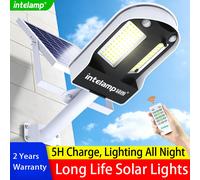 Lampade Solari Stradali Intelamp Lunga Durata, Confezione da 2, 3000LM, 12500mAh, Doppia Illuminazione 180° per Esterni ° Fari di Sicurezza Solari con Sensore di Movimento PIR, Impermeabili, per