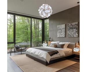 Lampadesign® Luminoso Set Lampadario moderno con coppia lampade comodini Led Camera da letto moderna Sfera bianca e abat jour di design UFO Luci casa Stanza cameretta vintage Lampadine Led e27