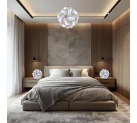 Lampadesign ® Set Lampadario e 2 lampade da comodino Camera da letto moderna Lampada a sospensione Sfera 35 cm e coppia abat jour stanza cameretta Lampadine Led luce fredda 17W e27 Filo bianco