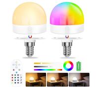 Lampadina E14 Ricaricabile Colorata LED, 1,5W Lucina Notturna Dimmabile da Comodino con Telecomando,15 Colori RGB, Timer, 2000 mAh, Bulbo E14 Senza Filo Staccabile per Lampade non Cablate