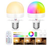 Lampadina E27 Ricaricabile Colorata LED, 1,5W Lucina Notturna Dimmabile da Comodino con Telecomando,15 Colori RGB, Timer, 2000 mAh, Bulbo E27 Senza Filo Staccabile per Lampade non Cablate