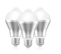 Lampadina LED con Sensore di Movimento 9W Luce Automatica Intelligente per Uso Domestico Ed Esterno in Interni Confezione da 3 Pezzi a Risparmio Energetico in Alluminio Bianco Freddo