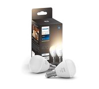 Philips Hue White Sferetta Smart LED, Attacco E14, 5.7W, Luce Bianca Calda, Dimmerabile, Controllo con Bluetooth e Hue App, Funziona con Alexa, Google Assistant e Apple HomeKit, pack da 2