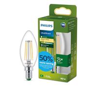 Lampadina LED Philips UltraEfficient Candela Trasparente B35 a Filamento, Attacco E14 Piccolo Edison, Classe Energetica A, 252 lm, Equivalente 25W, Bianco Caldo (2700K), 50.000 ore, Pacco da 1