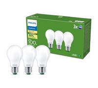 Lampadina LED Philips UltraEfficient, Confezione da 3, A60, E27, 1.535 Lumen, 100 W, Risparmio Energetico, EyeComfort, Lunga Durata, Luce Bianca Calda 2.700 K, Design Classico, Smerigliata