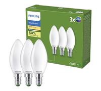 Lampadina LED Philips UltraEfficient, Confezione da 3, B35, E14, 485 Lumen, 40 W, Risparmio Energetico, EyeComfort, Lunga Durata, Luce Bianca Calda 2.700 K, Design Classico, Smerigliata
