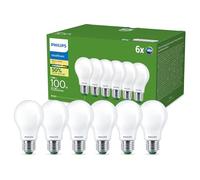 Lampadina LED Philips UltraEfficient, Confezione da 6, A60, E27, 1.535 Lumen, 100 W, Risparmio Energetico, EyeComfort, Lunga Durata, Luce Bianca Calda 2.700 K, Design Classico, Smerigliata