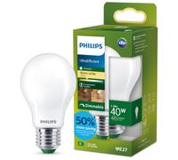 Lampadina LED Philips UltraEfficient Opaca A60, Attacco E27 Edison 485 lm, Equivalente 40W, Bianco Caldo (2700K), Dimmerabile, EyeComfort, 50.000 ore, Pacco da 1